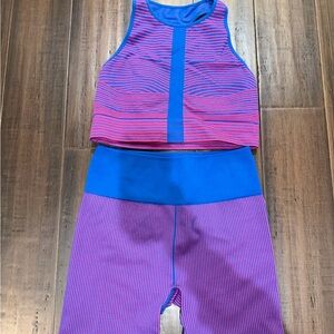 Fabletics Striped Pink and Blue Athletic Set